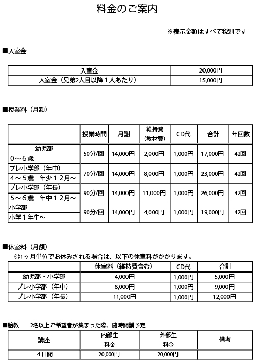 名古屋今池校授業料表