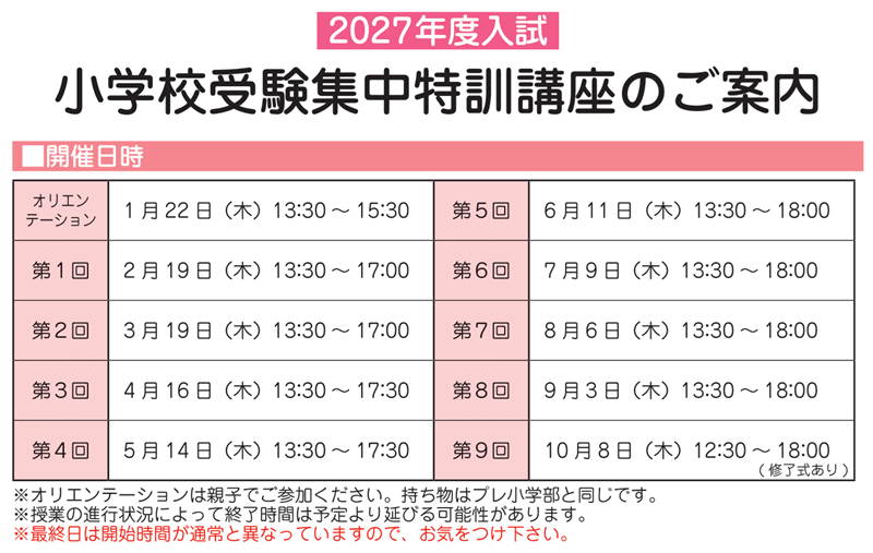 木曜特講時間割2026